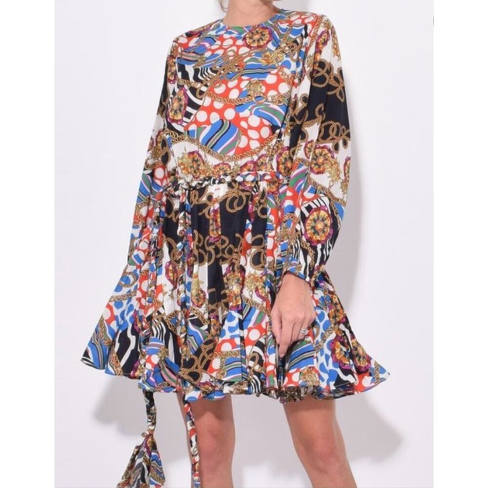 Rhode Ella Mini Swing Dress Nautical Chain Print Cotton Belted Large